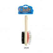 Escova Dupla Club Pet com Cabo de Madeira Média