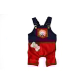 Jardineira Club Pet Tactel Azul com Bolso Vermelho Médio