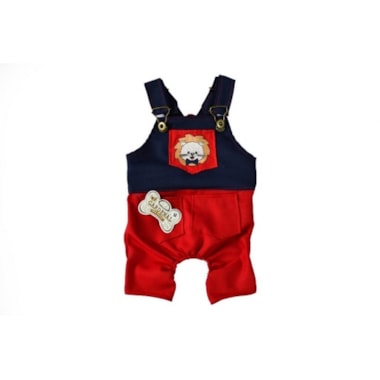 Jardineira Club Pet Tactel Azul com Bolso Vermelho Médio