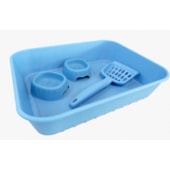 Kit Bandeja Higiênica Maxx + Pá Higiênica + Comedouro Club Pet Azul Oceano