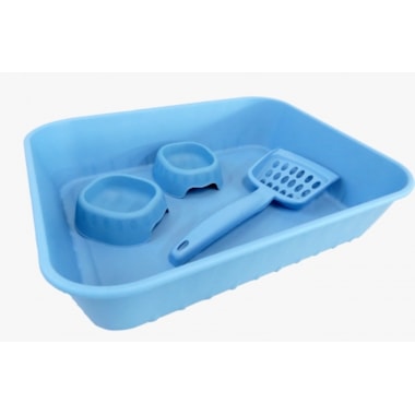 Kit Bandeja Higiênica Maxx + Pá Higiênica + Comedouro Club Pet Azul Oceano