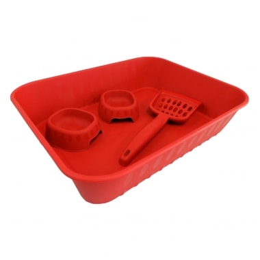 Kit Bandeja Higiênica + Pá Higiênica + Comedouro Club Pet Vermelho