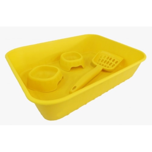 Kit Bandeja Higiênica + Pá Higiênica + Comedouro Maxx Club Pet Amarelo