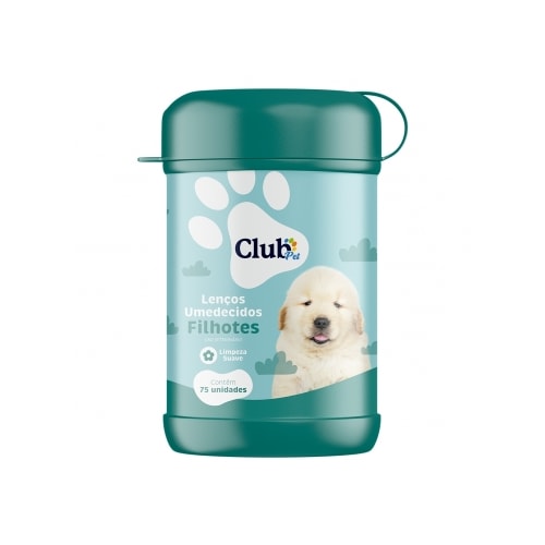 Lenços Umedecidos Club Pet Cães Filhotes Limpeza Suave com 75 Unidades