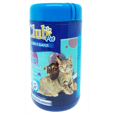 Lenços Umedecidos Club Pet com Álcool em Gel 70% com 75 Unidades