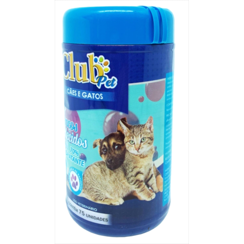 Lenços Umedecidos Club Pet com Álcool em Gel 70% com 75 Unidades