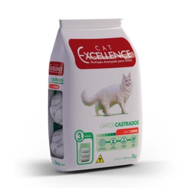 Outlet - Racao cat excellence carne para gatos castrados 3kg