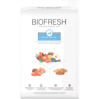 Ração Biofresh Mix Carnes e Frutas Cães Adultos Castrados Raças Medias 10,1kg