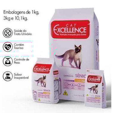 Ração Cat Excellence Frango Gatos Sênior Castrados 1kg