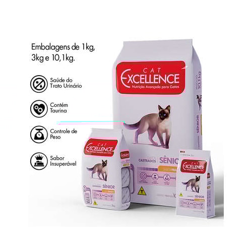 Ração Cat Excellence Frango Gatos Sênior Castrados 1kg