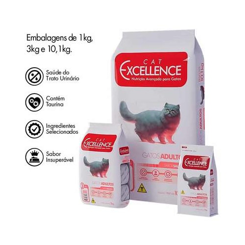 Ração Cat Excellence Salmão Gatos Adultos 3kg