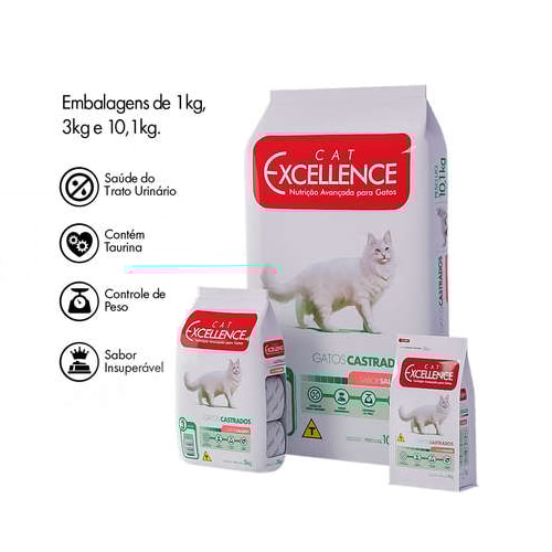 Ração Cat Excellence Salmão Gatos Adultos Castrados 10,1kg