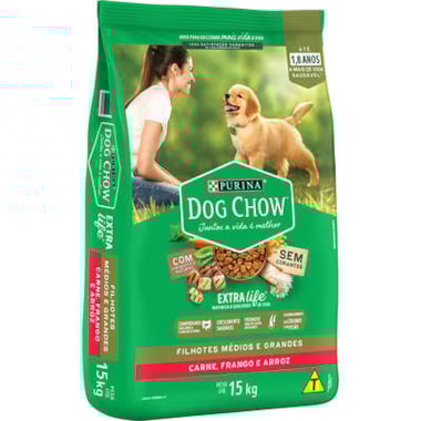 Ração Dog Chow Carne, Frango Arroz Cães Filhotes 15kg