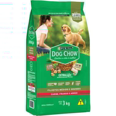 Ração Dog Chow Carne, Frango Arroz Cães Filhotes 3kg