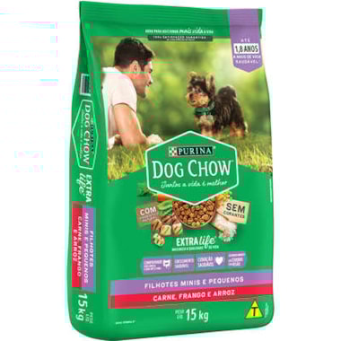 Ração Dog Chow Carne, Frango Arroz Cães Filhotes Raças Pequenas 15kg