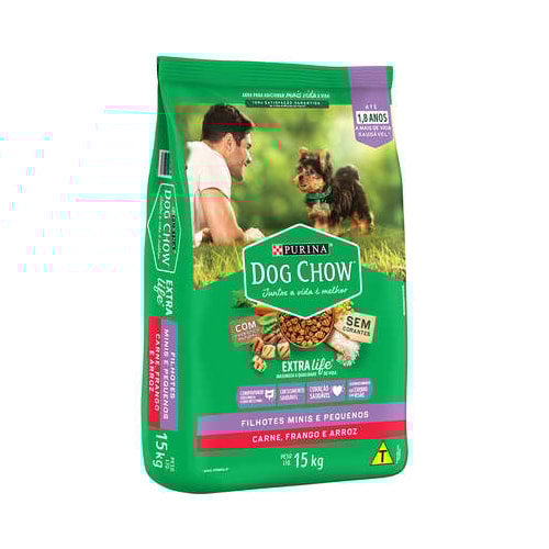 Ração Dog Chow Carne, Frango Arroz Cães Filhotes Raças Pequenas 15kg