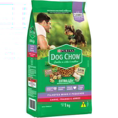 Ração Dog Chow Carne, Frango Arroz Cães Filhotes Raças Pequenas 1kg