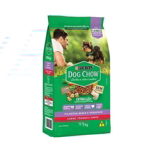 Ração Dog Chow Carne, Frango Arroz Cães Filhotes Raças Pequenas 1kg