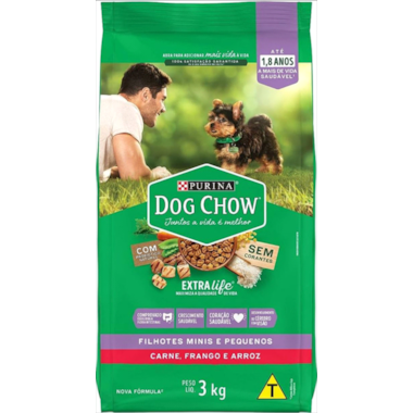 Ração Dog Chow Carne, Frango Arroz Cães Filhotes Raças Pequenas 3kg