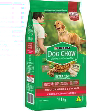 Ração Dog Chow Extralife Carne, Frango Arroz Cães Adultos Raças Grandes 1kg