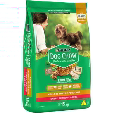 Ração Dog Chow Extralife Carne, Frango Arroz Cães Adultos Raças Pequenas 1kg