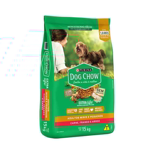 Ração Dog Chow Extralife Carne, Frango Arroz Cães Adultos Raças Pequenas 1kg