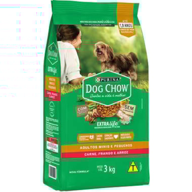 Ração Dog Chow Extralife Carne, Frango Arroz Cães Adultos Raças Pequenas 3kg