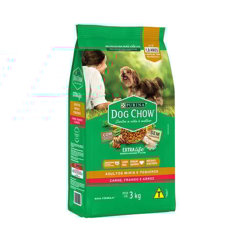 Ração Dog Chow Extralife Carne, Frango Arroz Cães Adultos Raças Pequenas 3kg