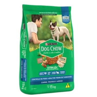 Ração Dog Chow Extralife Carne, Frango Arroz Light Cães Adultos 15kg