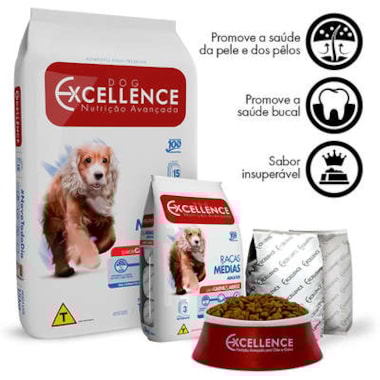 Ração Dog Excellence Carne Arroz Cães Adultos Raças Medias 3kg