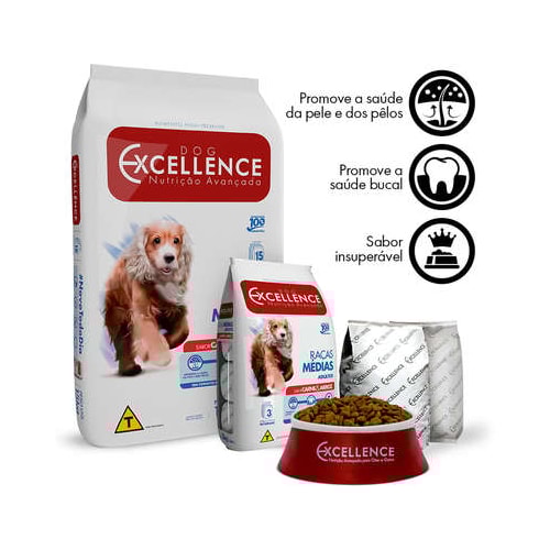 Ração Dog Excellence Carne Arroz Cães Adultos Raças Medias 3kg