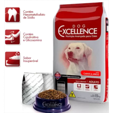 Ração Dog Excellence Carne Arroz Cães Castrados Raças Grandes 15kg