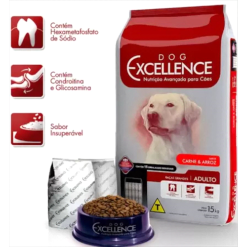 Ração Dog Excellence Carne Arroz Cães Castrados Raças Grandes 15kg