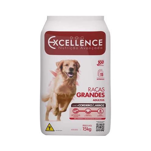 Ração Dog Excellence Cordeiro Arroz Cães Adultos Raças Grandes 15kg