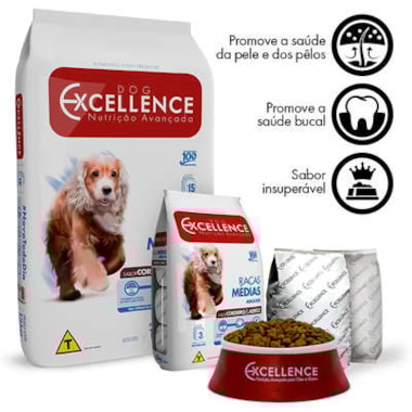 Ração Dog Excellence Cordeiro Arroz Cães Adultos Raças Medias 15kg