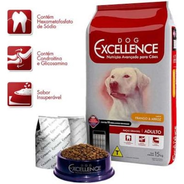 Ração Dog Excellence Frango Arroz Cães Adultos Raças Grandes 15kg