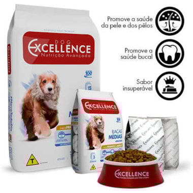 Ração Dog Excellence Frango Arroz Cães Adultos Raças Medias 3kg