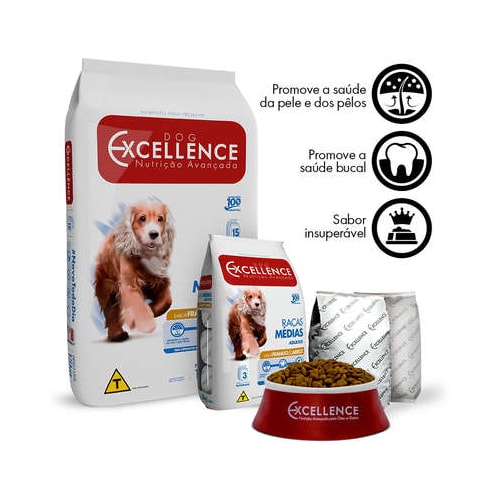 Ração Dog Excellence Frango Arroz Cães Adultos Raças Medias 3kg