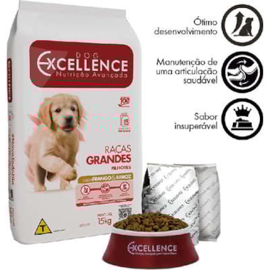 Ração Dog Excellence Frango Arroz Cães Filhotes Raças Grandes 15kg