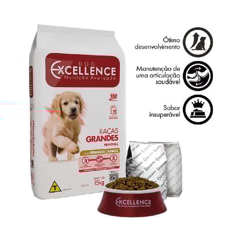 Ração Dog Excellence Frango Arroz Cães Filhotes Raças Grandes 15kg