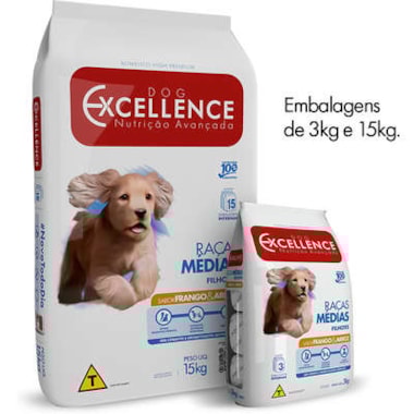 Ração Dog Excellence Frango Arroz Cães Filhotes Raças Medias 15kg