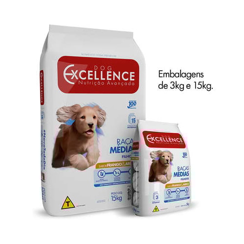 Ração Dog Excellence Frango Arroz Cães Filhotes Raças Medias 15kg