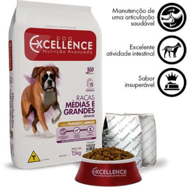 Ração Dog Excellence Frango Arroz Cães Sênior Raças Media e Grandes 15kg