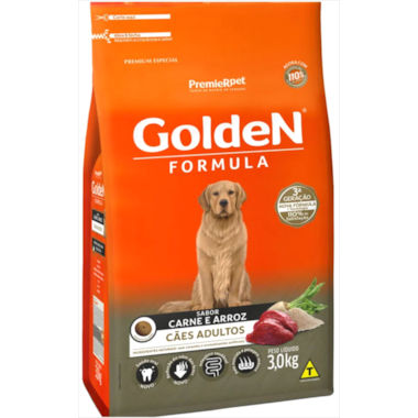 Ração Golden Formula Carne Arroz Cães Adultos 3kg