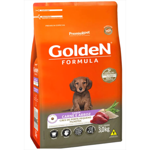 Ração Golden Formula Carne Arroz Cães Filhotes Raças Pequenas 3kg