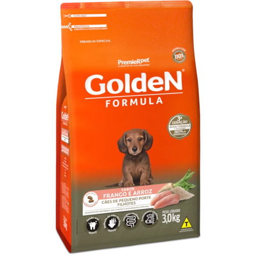 Ração Golden Formula Frango Arroz Cães Filhotes Raças Pequenas 3kg