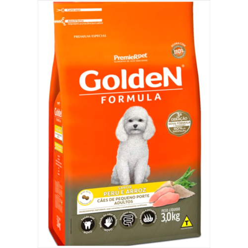 Ração Golden Formula Peru Arroz Cães Adultos Raças Pequenas 3kg