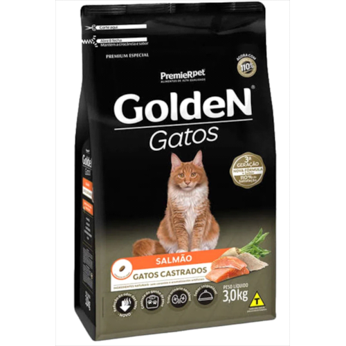 Ração Golden Formula Salmão Gatos Adultos Castrados 3kg