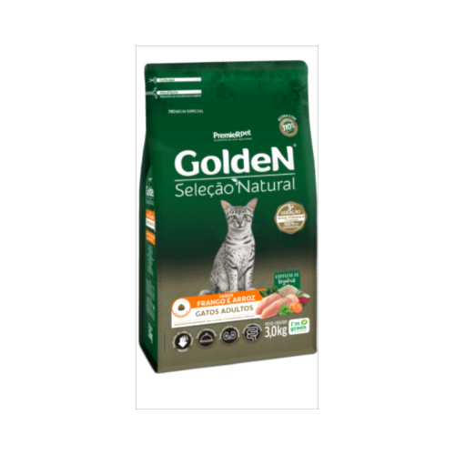 Ração Golden Seleção Natural Frango Arroz Gatos Adultos 3kg