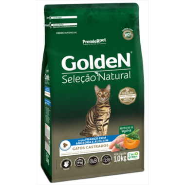 Ração Golden Seleção Natural Frango e Abobora Gatos Adultos Castrados 1kg